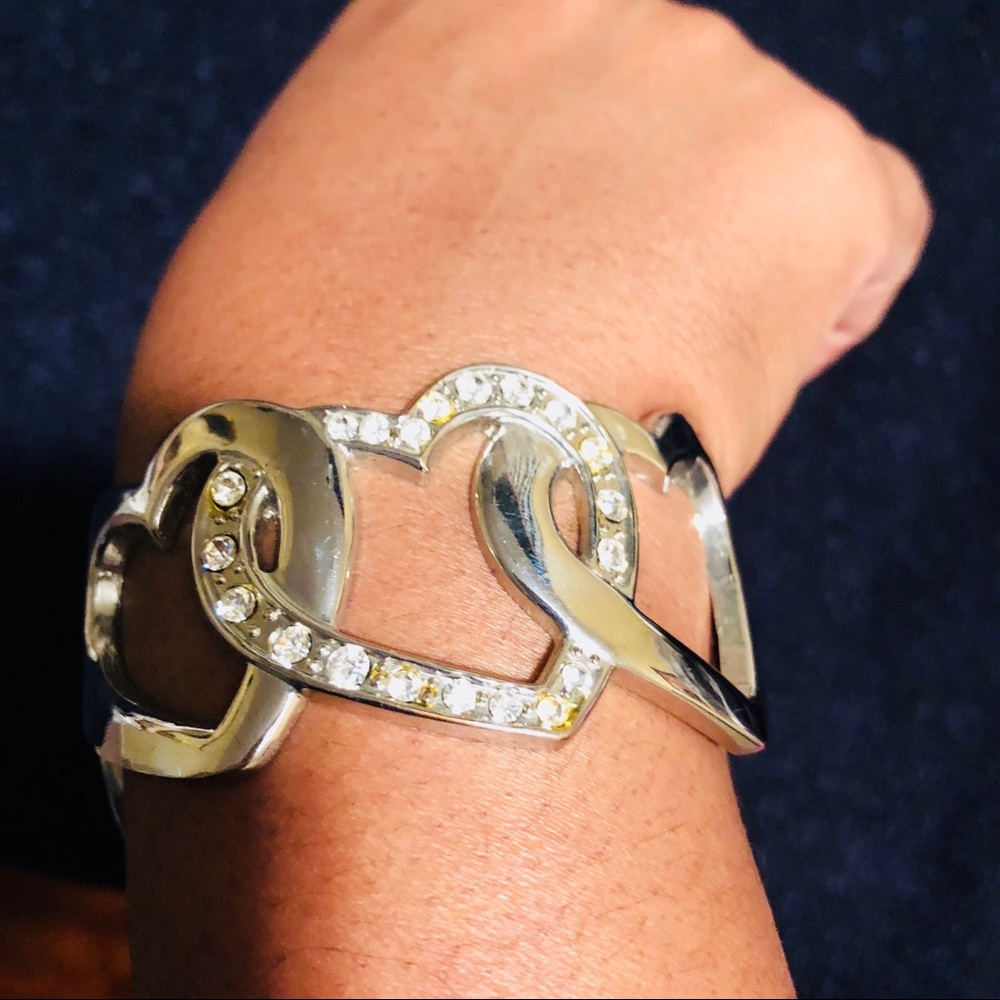 Infinity Heart | Silver Rhinestone Cuff Bracelet - image 3